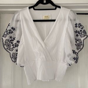 Embroidered white Anthropologie cropped blouse